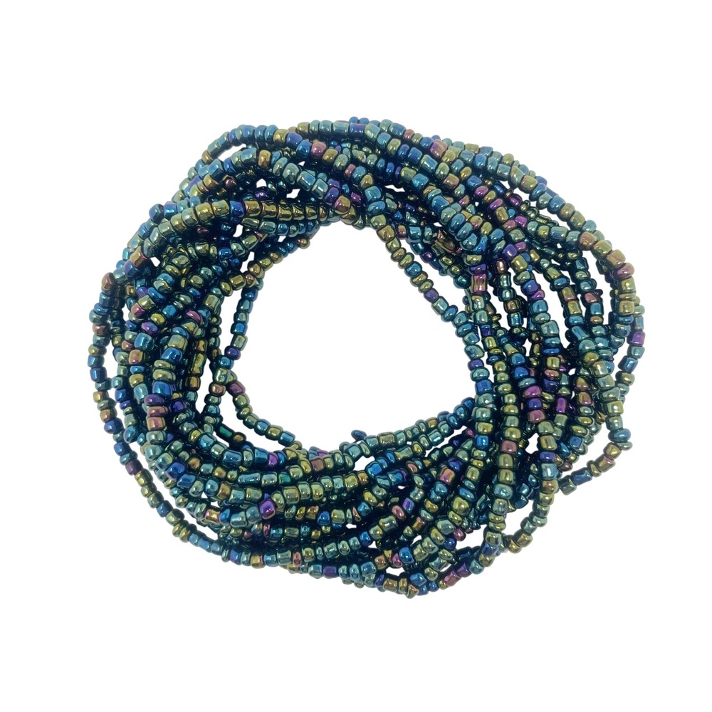 Dark Iridescent Multicolor Seed Bead Bracelet Set of 15 Layering Multi-Strand